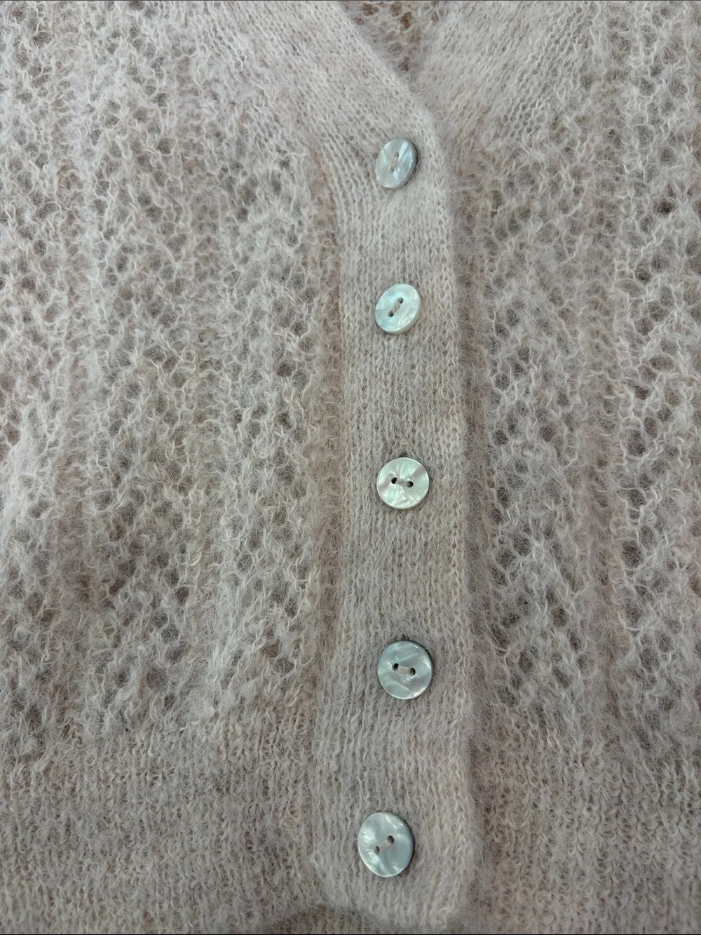 Free People Amelia Alpaca Pointelle Cardigan - Whisper Pink (Women’s Size Small)
